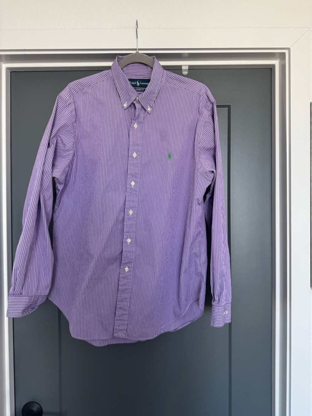 Ralph Lauren Purple Striped Button-Down Shirt with Green Pony
